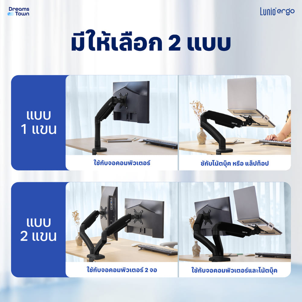 แขนจับจอ LUNIO ERGO MONITOR ARM CYBOT สีดำ 1 แขน หมุนได้360&deg;